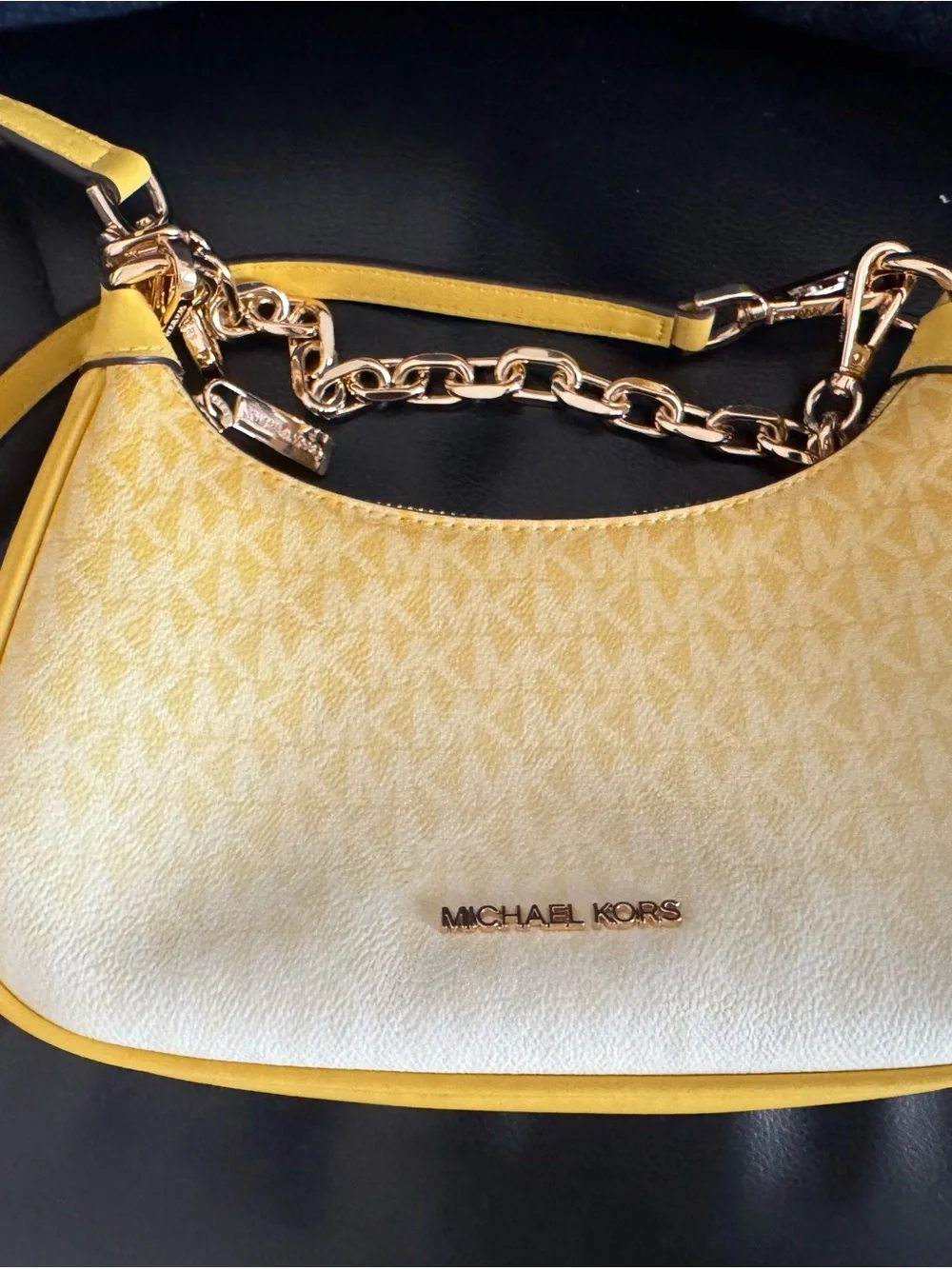 Michael Kors Yellow Logo Chain-Trim Shoulder Bag